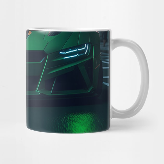 Dark Green Sports Car in Japanese Neon City by star trek fanart and more